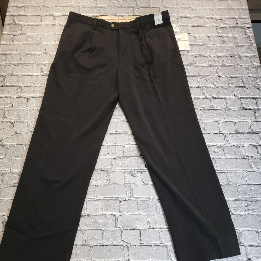 Tommy Bahama New St Thomas Double Pleat Pants Black Silk Blend T110161 Men 38x32